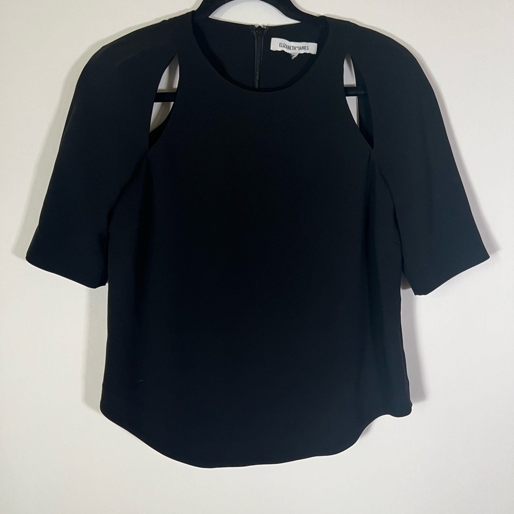 Elizabeth and James black SS lined capulet top open shoulders sz 4 avant garde